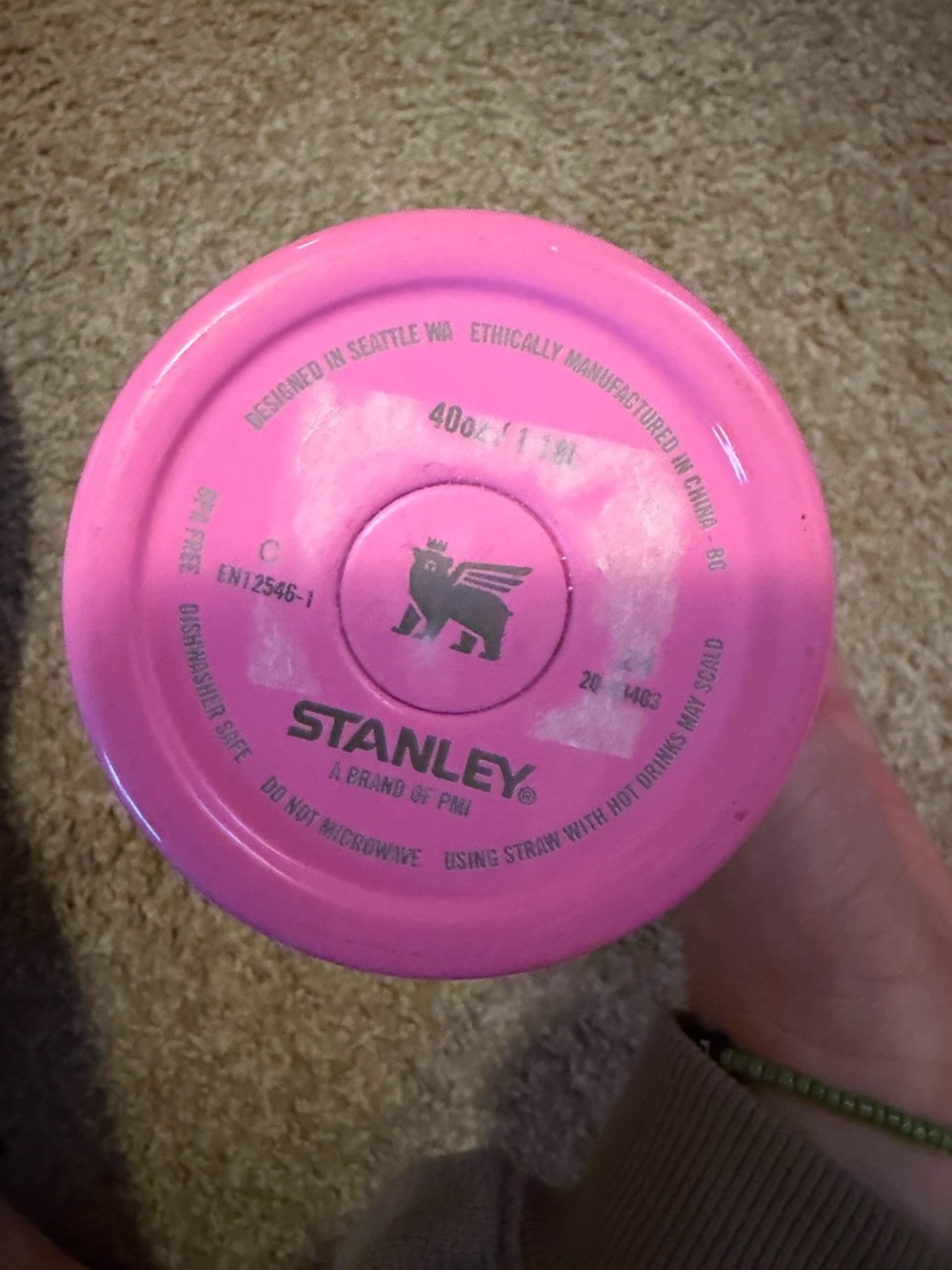 Stanley Pink Travel Tumbler with Handle and Holographic Stars - Picture 4 of 4